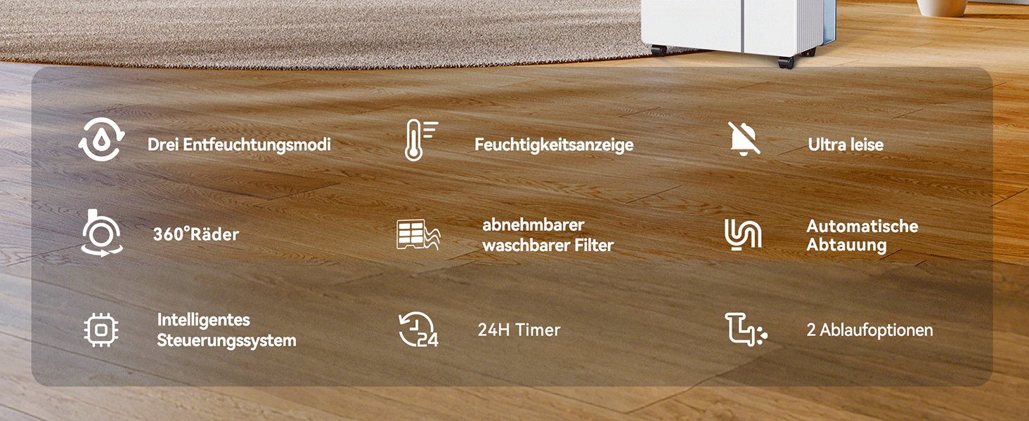 Електричний осушувач повітря Fwoueot 16L/24h для дому: осушувач з компресором, 16л/24г, для приміщень до 45м², автоматичне відтанення, 3 режими, таймер 24г, великий бак 2л, з колесами, для спальні