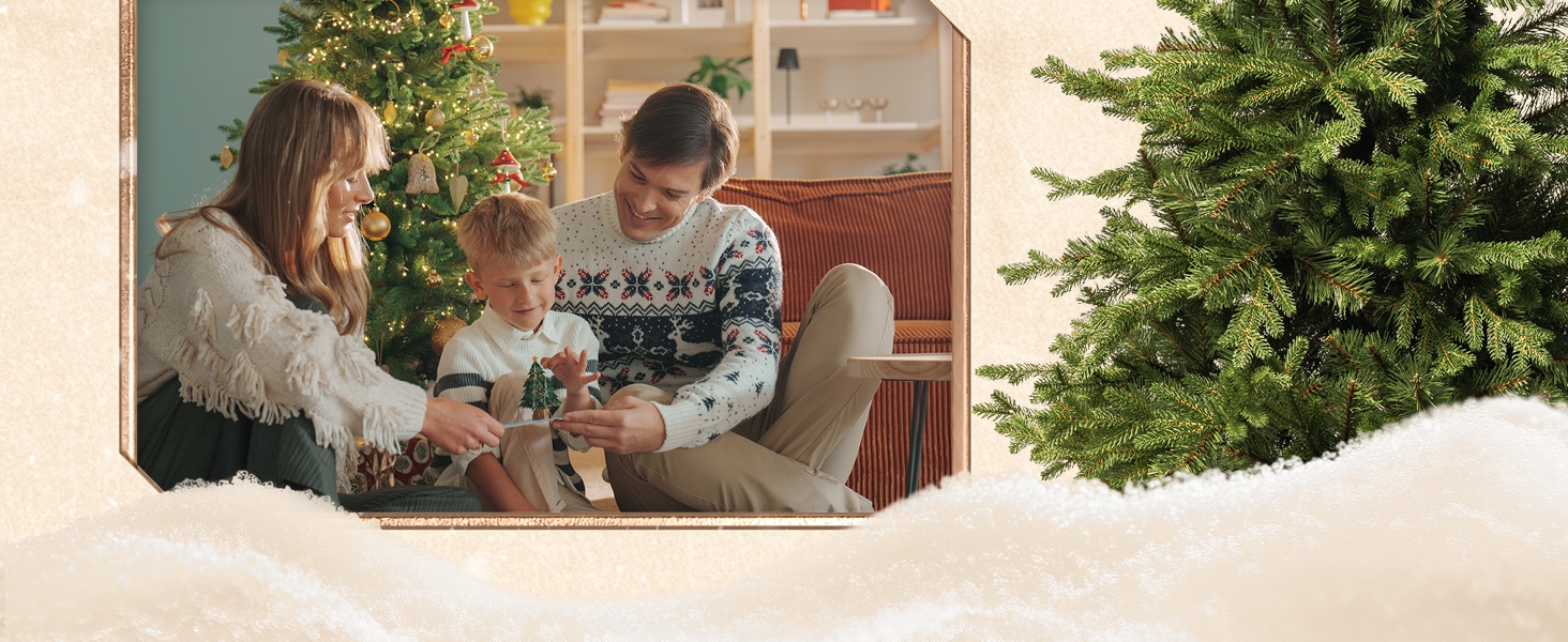 Штучна ялинка FAIRYTREES Nordman Slim Premium 220 см, білий засніжений сосновий колір, ПВХ, з натуральними шишками та дерев'яною підставкою
