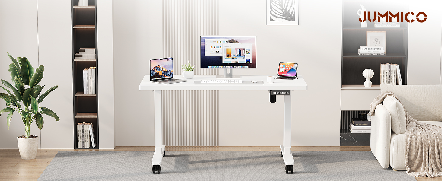 Стіл JUMMICO з регулюванням висоти: міцний каркас, 3 пам'яті, для сидіння та стояння (білий), 100 x 160 см