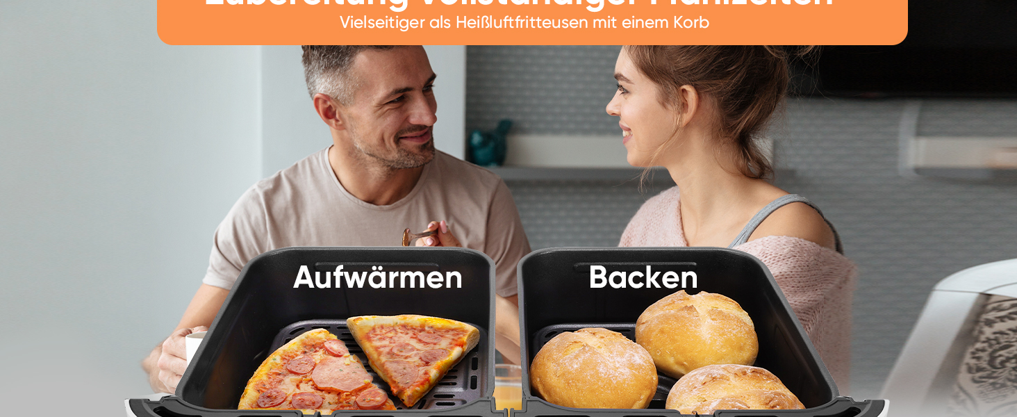 Фритюрниця без олії COSORI з 2 камерами, 8.5 л, чорно-біла, з рецептами та нержавіючою сталлю