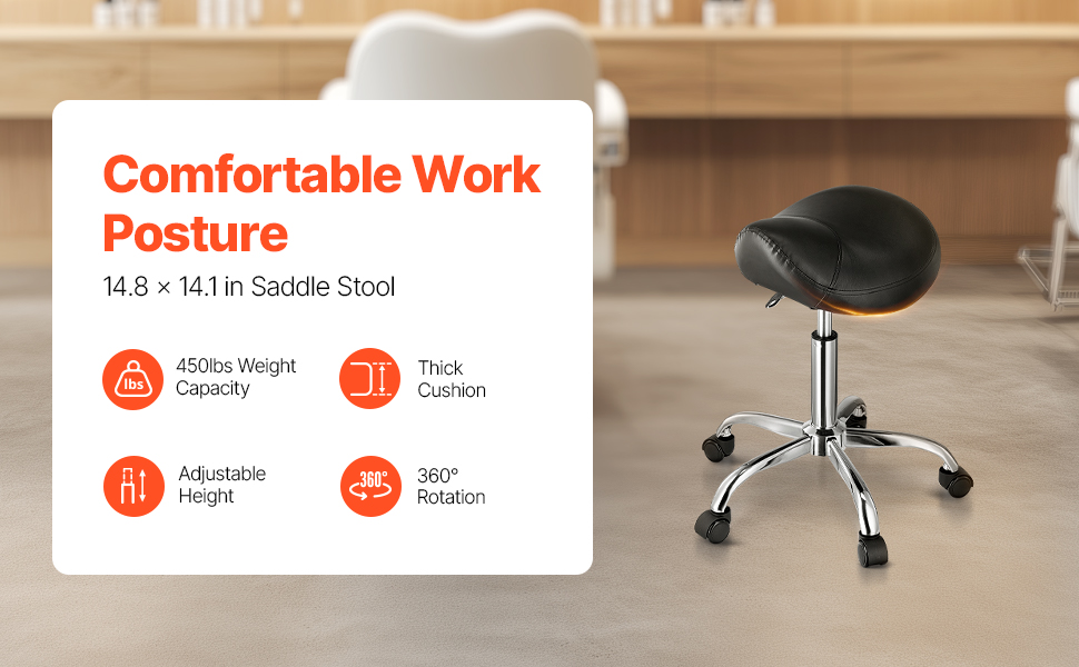 Сідло-стілець VEVOR для стоматологів, салонів, лабораторій. Регульована висота 460-605 мм, вантажопідйомність 181 кг, розмір 54x54x71 см