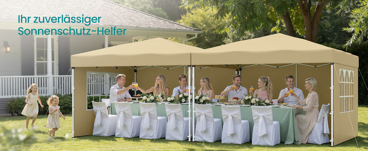 Павільйон SONGMICS 3x3 м, садовий, для відпочинку та заходів, з 4 боковими панелями (бежевий)