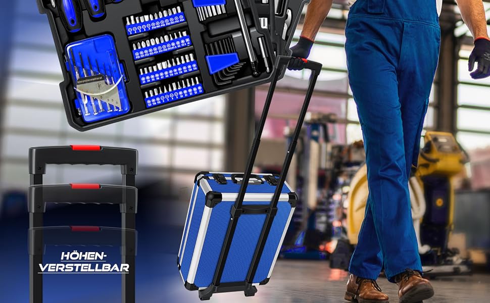 Набір інструментів MASKO 1400 предметів в алюмінієвому кейсі на колесах | Професійний інструментальний візок для дому, авто, хобі та майстерні (Синій)