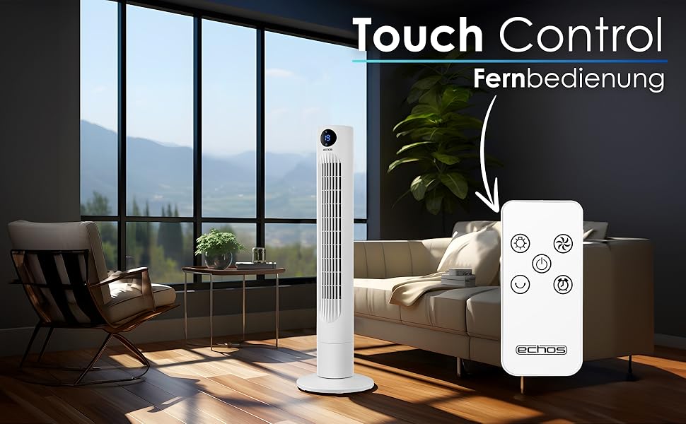 Вентилятор Tower Echo - тихий, з пультом, LED-дисплеєм та таймером 12 год
