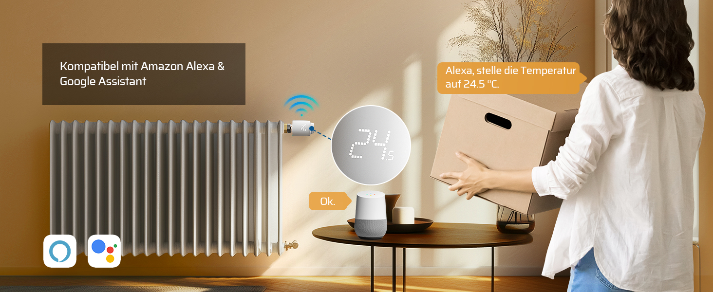 Розумний термостат для радіатора DEWENWILS WiFi, програмований, з керуванням через додаток, сумісний з Alexa та Google Assistant, енергозберігаючий, 1 шт.