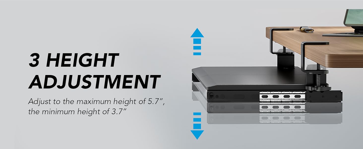 Висувна підставка для клавіатури під стіл з К-кріпленням, великого формату, стійка, ковзна платформа 838 мм x 280 мм, висувна платформа для комп'ютера (Чорний)