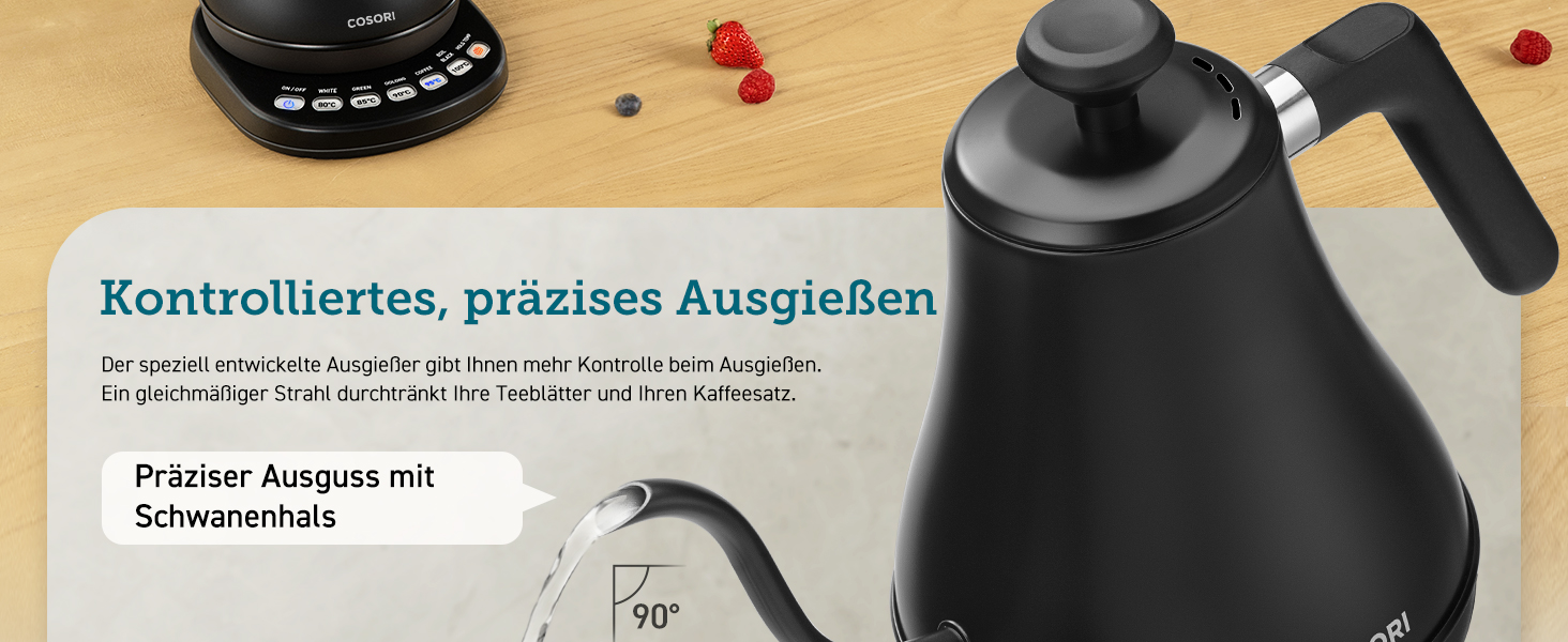 Електричний чайник Cosori з лебединим носиком, 0.8 л, регулювання температури, чорний