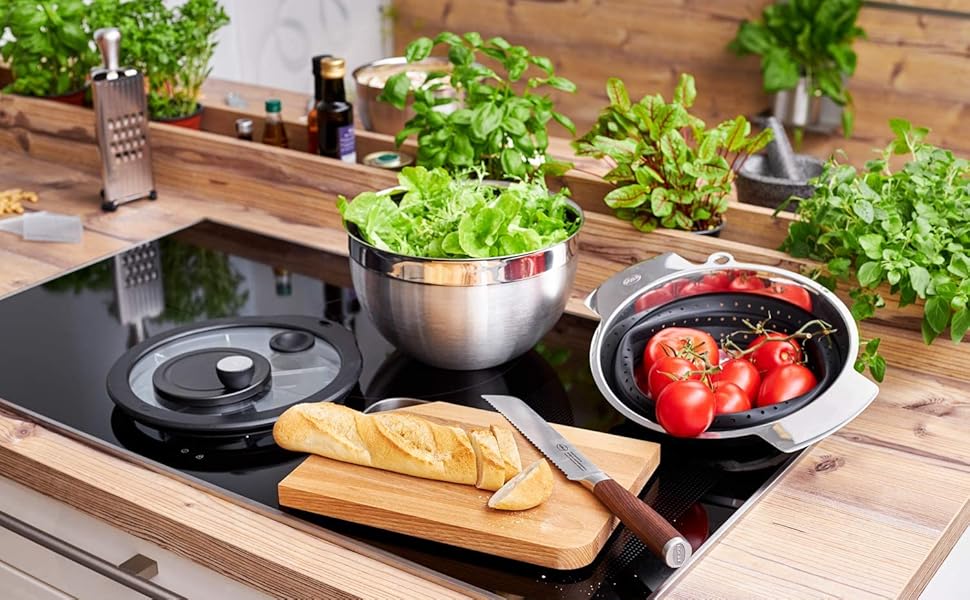 Салатниця-центрифуга RÖSLE з нержавіючої сталі 18/10, діаметр 24 см, з кришкою для зберігання