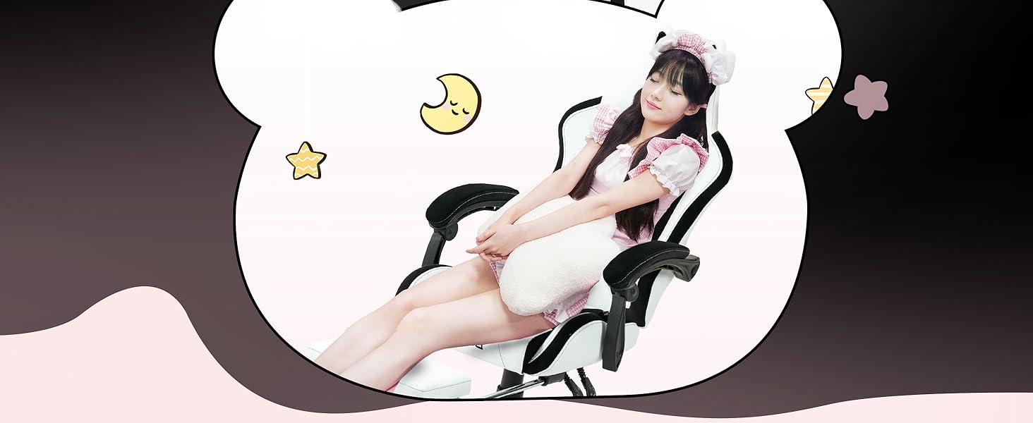 Ігровий крісло Dowinx Panda Edition - ергономічне комп'ютерне крісло з підніжкою, PU-шкіра, поперекова підтримка, чорно-білий дизайн