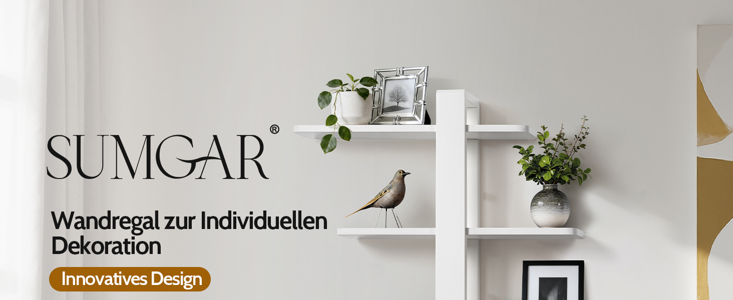 Полиця настінна дерев'яна SUMGAR, плаваючі полиці, 3-ярусна, біла 50x58 см для вітальні, спальні