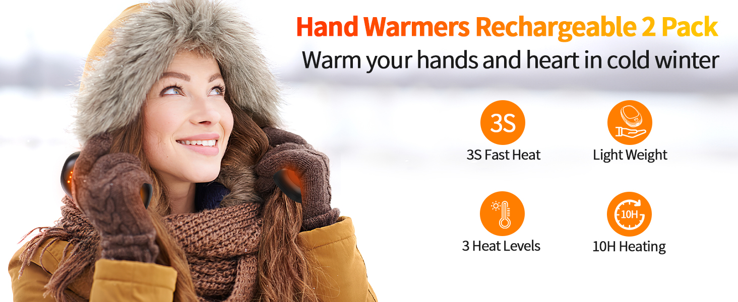 Електричні грілки для рук, 2 шт. - багаторазові, з 3 режимами нагріву, для дітей та дорослих, чорного кольору