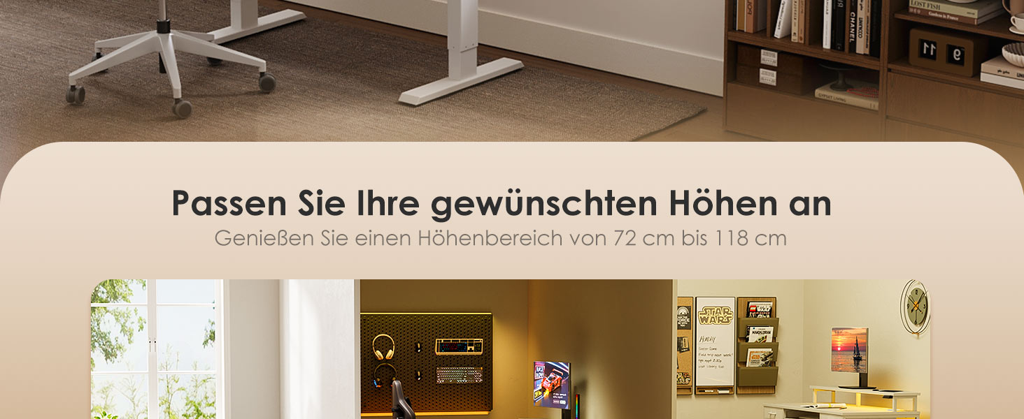 Регульований за висотою стіл OffiGo з 2 висувними ящиками та підставкою для клавіатури, 120 см. Електричний стіл з підставкою для монітора, RGB підсвічування та розетками, білий (120 x 54 см)