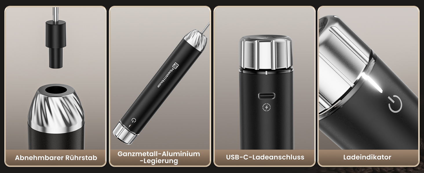 Електричний піноутворювач для молока Maestri House з регулюванням швидкості, знімний металевий вінчик, чорний