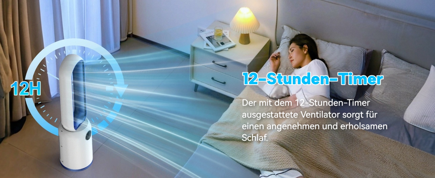 Безлопатевий вентилятор Turmventilator 88 см, з LED-дисплеєм, пультом, таймером 12 год, 90° осциляція для спальні/офісу (синій)