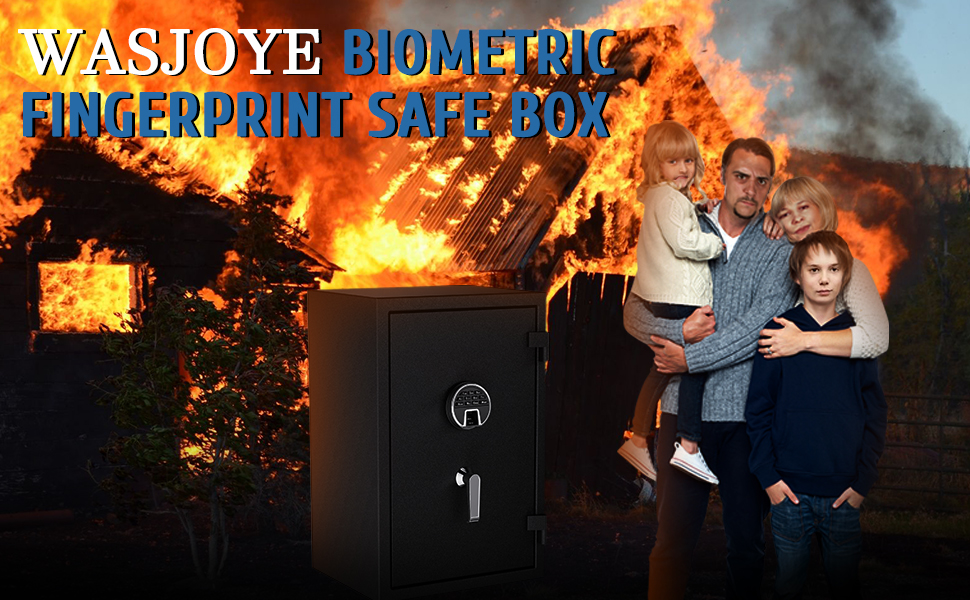 Біометричний вогнестійкий сейф WASJOYE з відбитком пальця, цифровою клавіатурою та зарядкою Type-C, 66L, для дому, офісу, готелю, водонепроникний, для документів та готівки