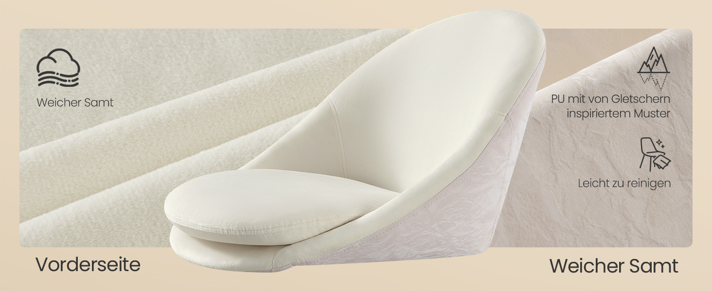 Крісло SONGMICS для офісу та дому, з оксамитовою передньою частиною, регульоване по висоті, для робочого кабінету або спальні, кремовий колір, OBG020WD01