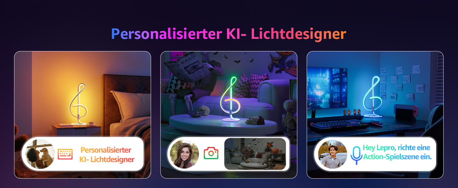 Lepro AI розумна настільна лампа TB2 з персоналізованим AI-дизайном освітлення, синхронізація з музикою/керування через додаток, регулювання яскравості, RGB+IC технологія, сумісна з Alexa/Google, без пульта керування, дизайн 'Скрябін'