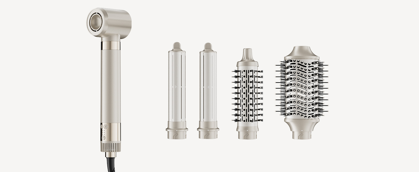 Мультистайлер для волосся 5 в 1 MESCOMB: високошвидкісний фен, круглий брашинг та автоматичний курлер для об'єму, локонів і випрямлення, колір шампань-золото