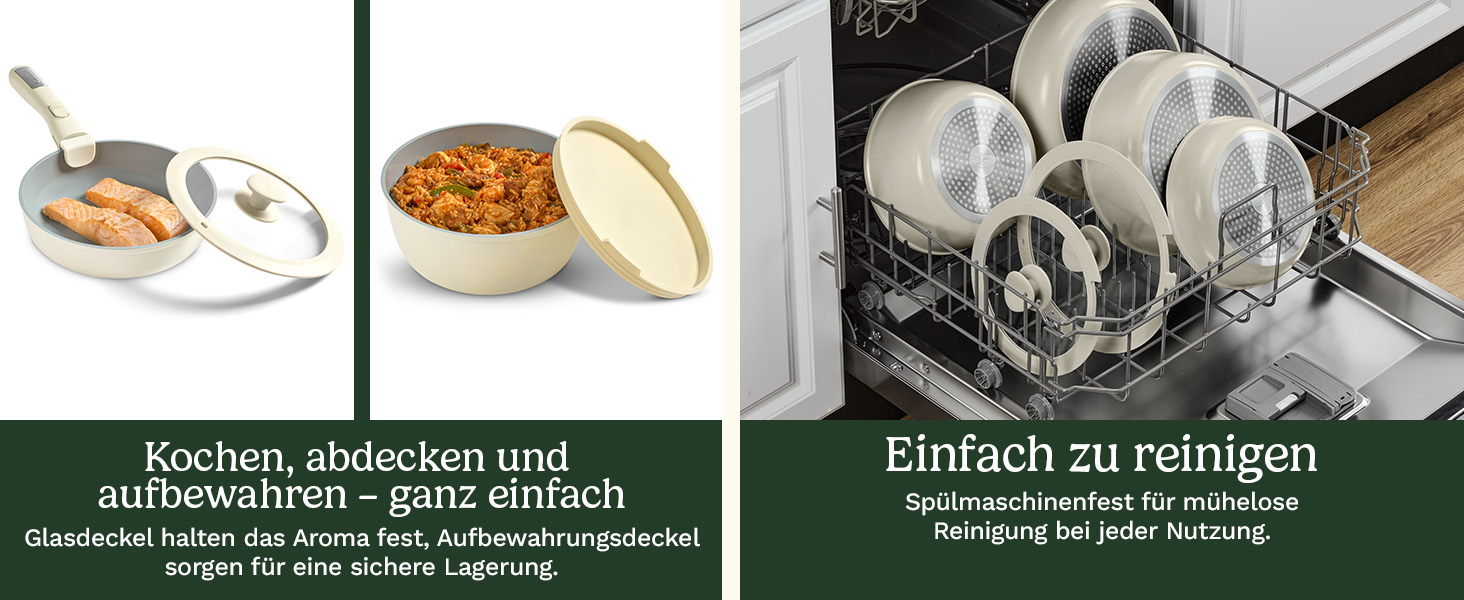 Набір посуду Cuisinart Ceramica XT 11 предметів: каструлі, сковороди, сотейник, пароварка. Керамічне антипригарне покриття з титановим зміцненням. Без PTFE, PFOA та PFAS, колір - слонова кістка