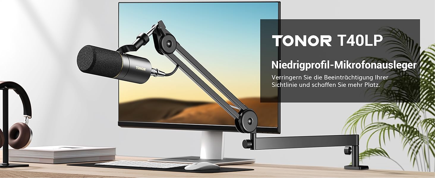Мікрофонна стійка TONOR T40LP низькопрофільна, регульована, для геймінгу, подкастів, запису, 74 см, чорна