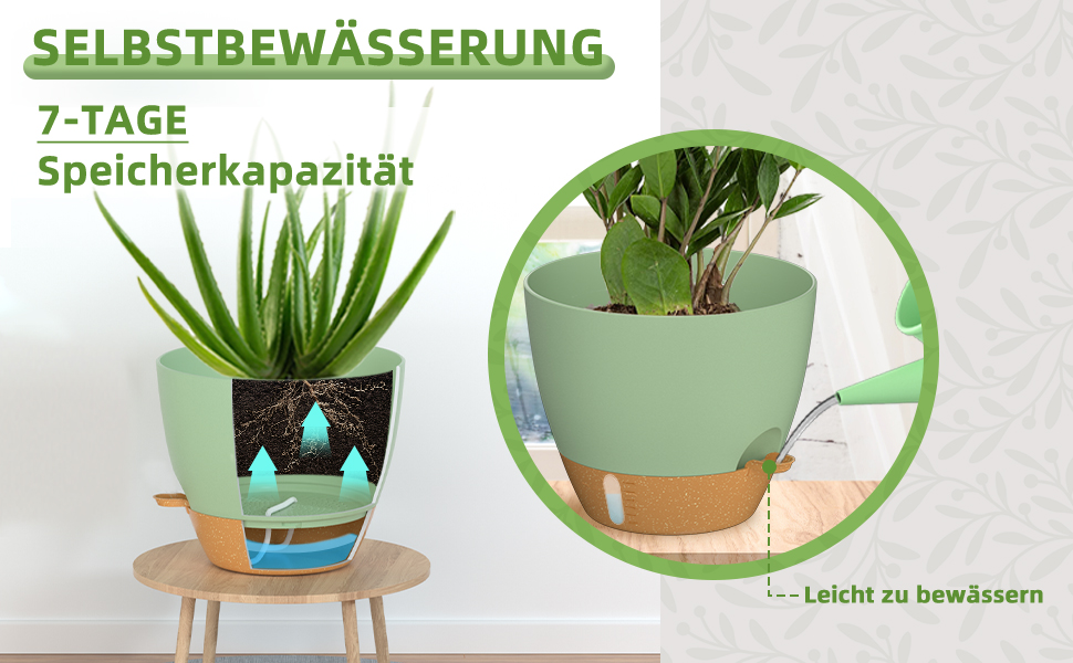 Набір горщиків для квітів ZMTECH 2 шт. 25/30 см з підставкою, самополив, пластик, для дому та саду