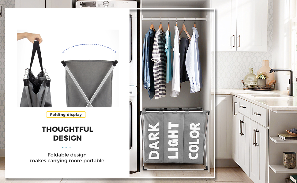 Сортувальник для білизни Oxford Trio з 3 відділеннями (102L), сірий | Кошик для білизни, контейнер для брудної білизни