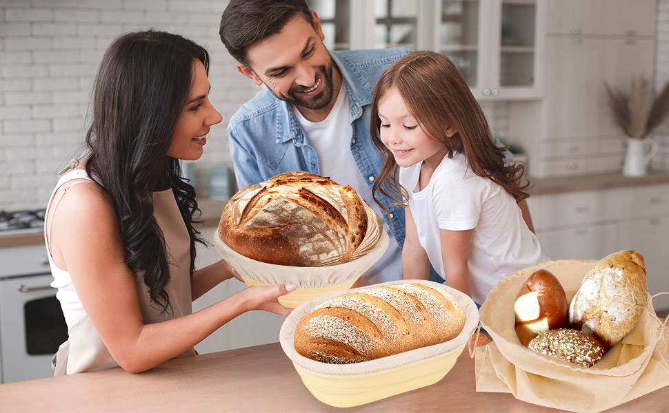 Набір для бродіння тіста Brotgar з силікону (23см круглий & 25см овальний) – для закваски, з лопаткою, ніжчиком, тканиною для бродіння – складний, гігієнічний, для початківців та професіоналів (10шт)