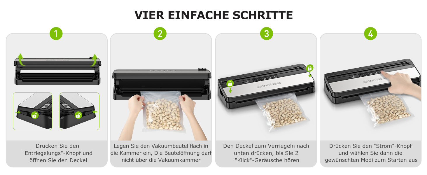 Вакууматор для продуктів Bonsenkitchen для сухих та вологих продуктів з вбудованим різачем, чорний (комплект з рулоном та пакетами)