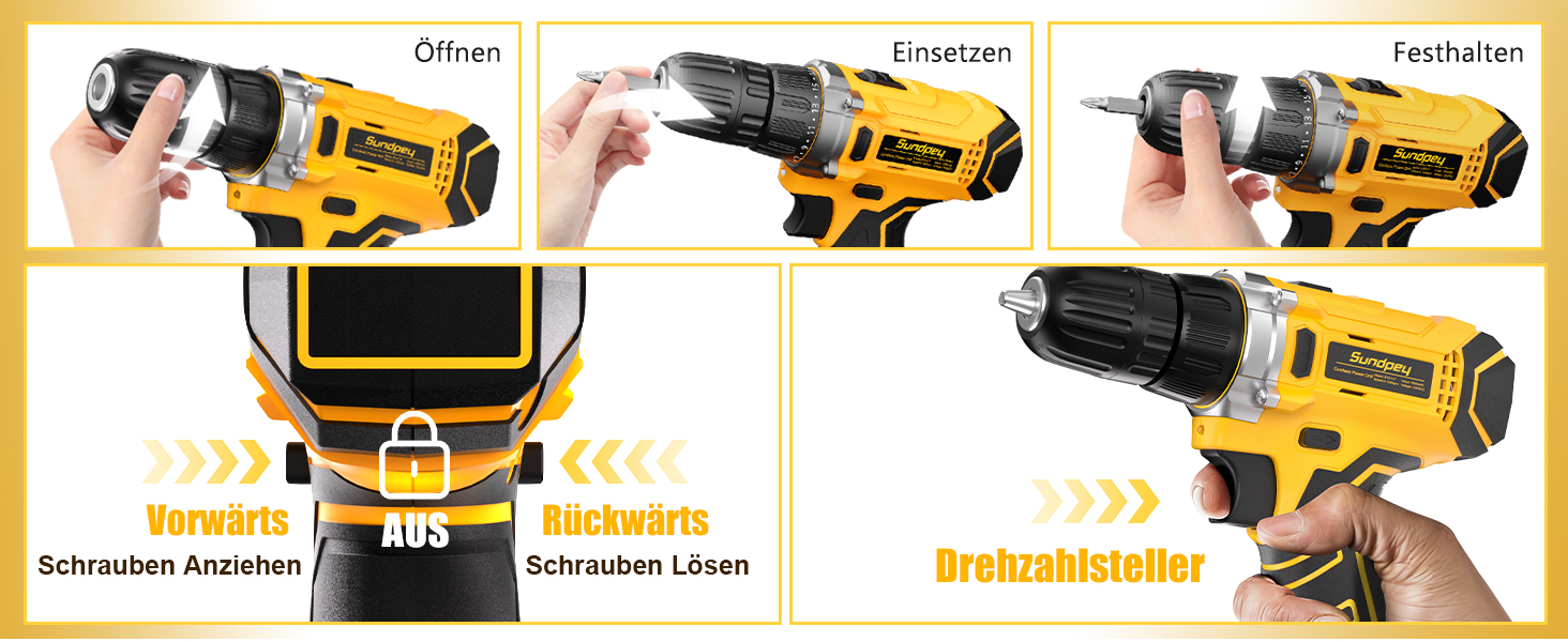 Набір інструментів Sundpey 166 предметів з акумуляторною викруткою 12V для дому, ремонту та саду (жовтий)