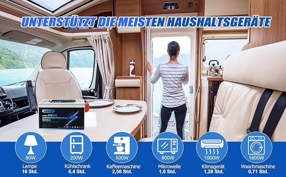 Акумулятор SHUNBIN Lifepo4 2400WH 12V 100Ah для сонячної батареї/автофургону/човна/гольф-карів, 20000 циклів, послідовно/паралельно