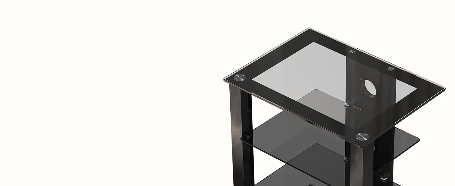 Стельова полиця FITUEYES для телевізора та аудіоапаратури з регульованою висотою, скло та алюміній