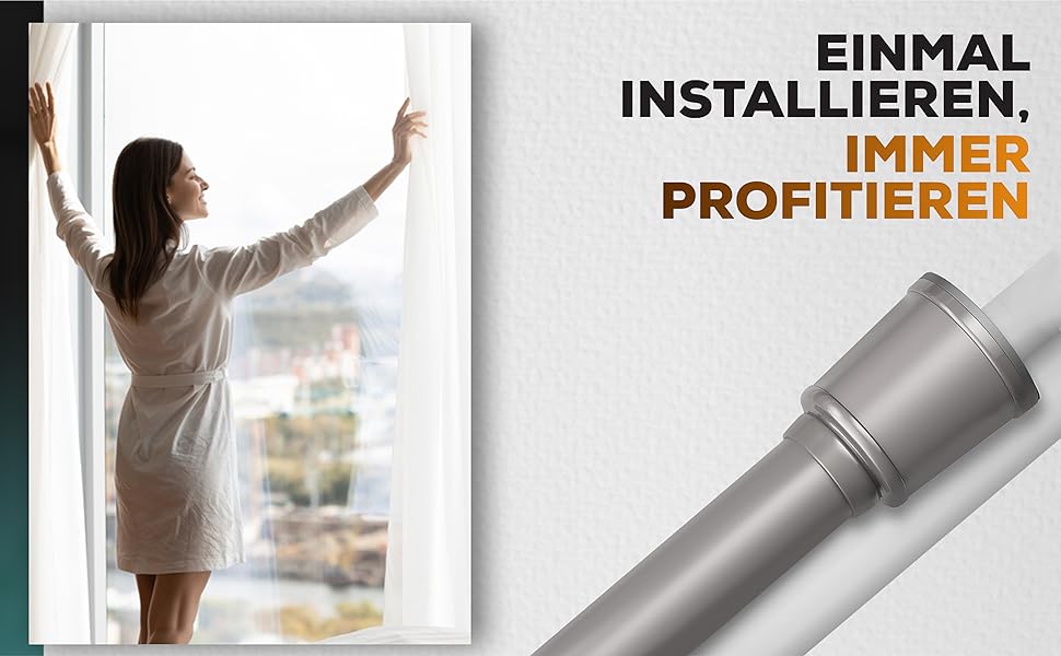 Штанга для штор без свердління 370-420 см, Ø 32 мм, сіра - штанга для кріплення штор, душової кабіни, дверей та шафи