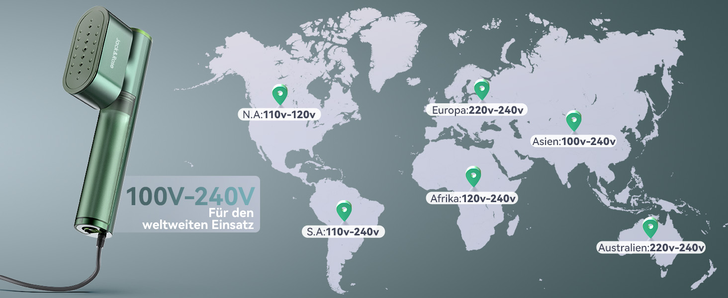Jack & Rose Дампфглеттер: портативний праска-парогенератор для подорожей, 1000W, 110-240V, 2-в-1, зелений