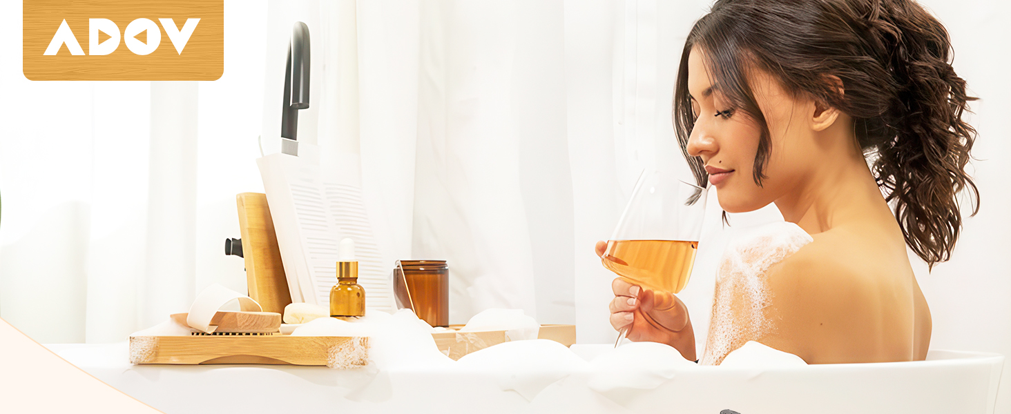 Підставка для ванни ADOV з бамбука, розширювана, з місцем для телефону, книги, напоїв та свічки. Підходить для більшості ванн