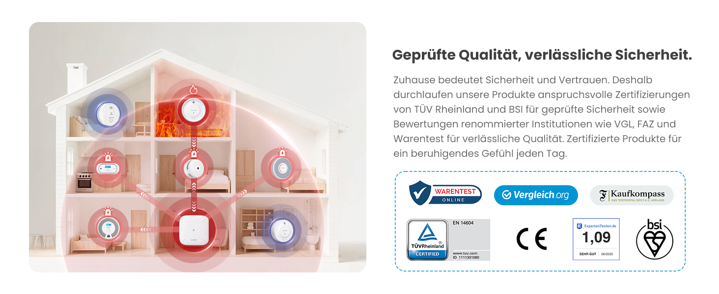 X-Sense комплект димових датчиків з базовою станцією SBS50 (6 шт.), сертифікований EN 14604, Wi-Fi, сумісний з додатком X-Sense Home Security, білий