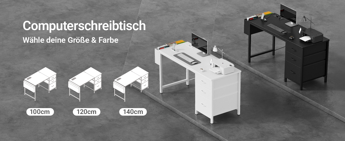 Комп'ютерний стіл Claiks з 3 шухлядами, 100x60 см, з розетками та USB, для дому та офісу, чорний