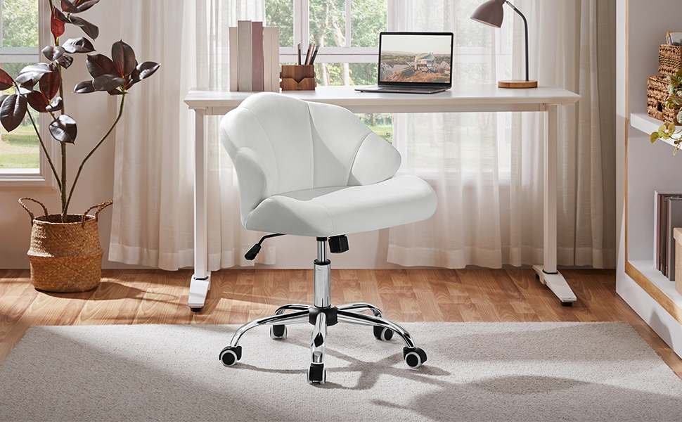 Крісло Yaheetech для дому та офісу: пуф для макіяжу, крісло з регулюванням висоти, обертове, біле, до 136 кг