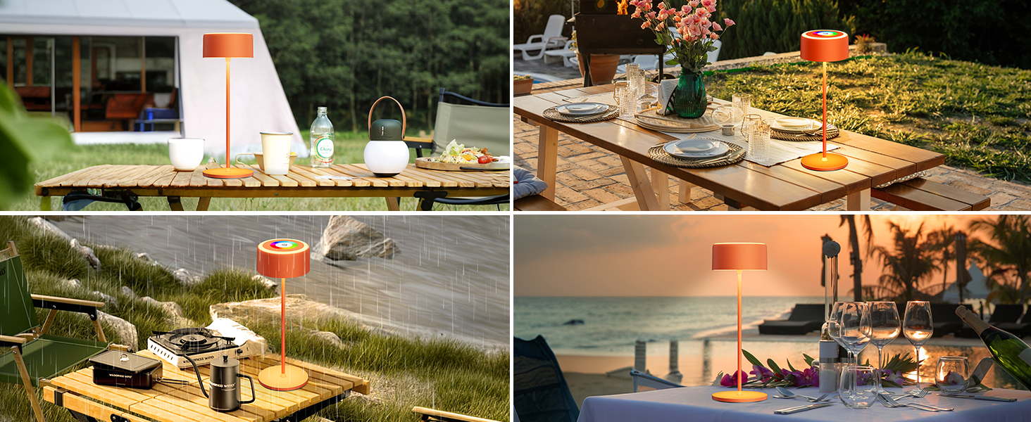 Бездротова LED-лампа TYEE на акумуляторі з регулюванням яскравості, 3000-6000K+RGB, USB-C, водонепроникна IP54, алюміній, для дому та вулиці (Оранжева)