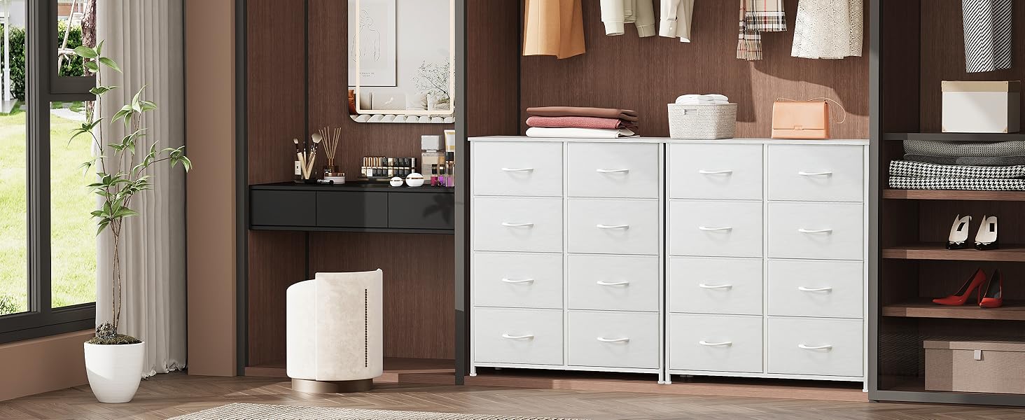 Комод з тканини з 8 шухляд, білий, 30x80x93 см