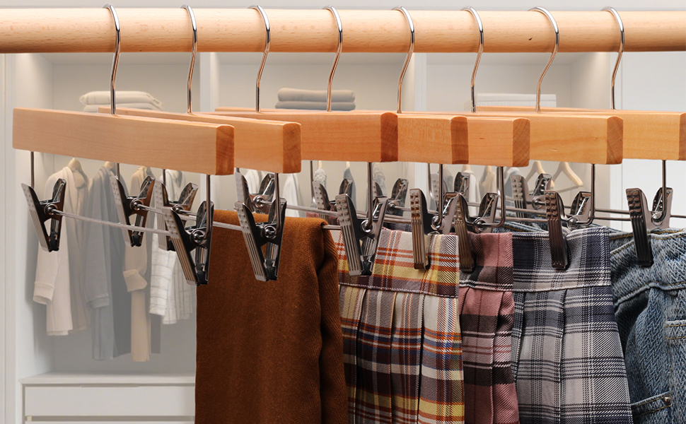 Дерев'яні вішалки для штанів LANSHINE, 20 шт. з антиковзними зажимами, 360° обертання, для штанів, спідниць та піджаків