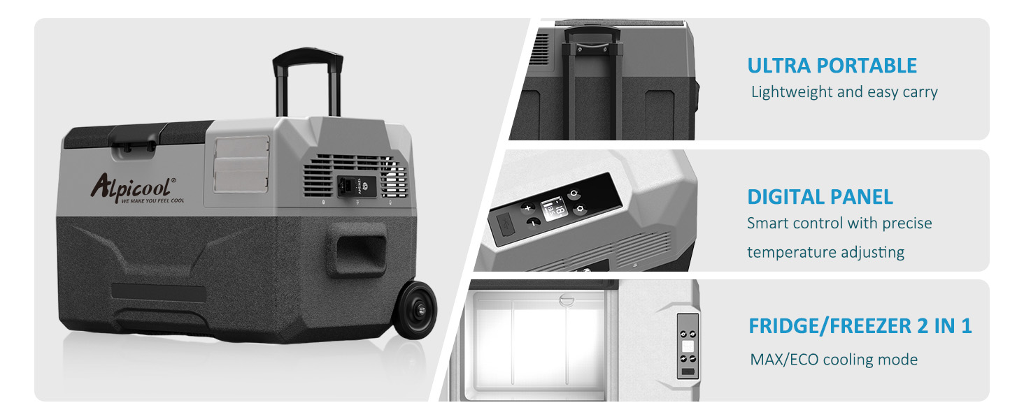 Автомобільний холодильник Alpicool CX50 50л компресорний, портативний, з USB, колесами та телескопічною ручкою для авто, кемпінгу, вантажівок, човнів