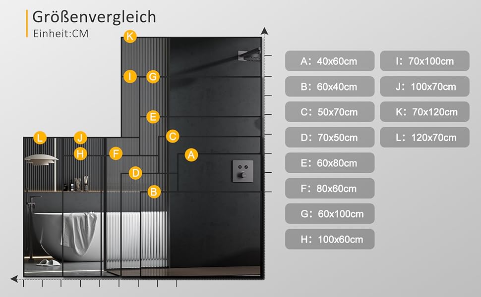 Дзеркало для ванної кімнати Spiegel Schwarz 40x60 см з металевим каркасом, прямокутне, для ванної, вітальні, спальні, гостьової кімнати