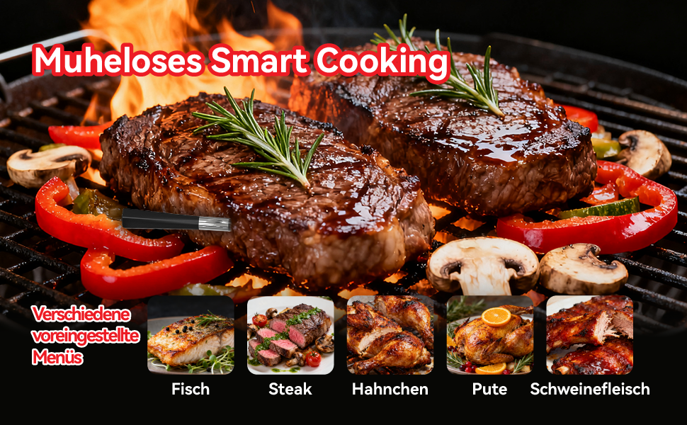 Бездротовий термометр для м'яса з Bluetooth та керуванням через додаток, термометр для гриля з подвійною сондами, IP67 водонепроникний, цифровий кухонний термометр для BBQ, духовки, гриля, копчення та смаження