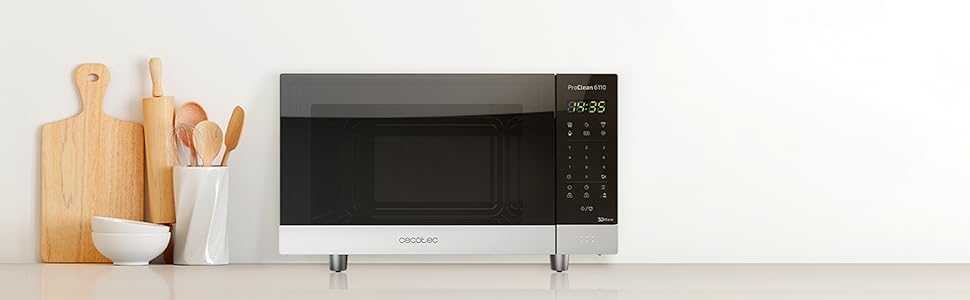 Мікрохвильова піч Cecotec Pro Clean 6110, 23 л, 800 Вт, гриль 1000 Вт, 8 програм, Ready 2 Clean, 3D Wave, чорна/срібляста нержавійка