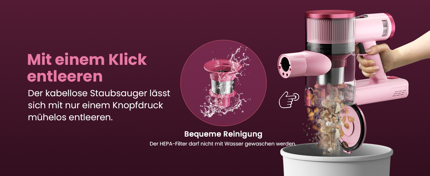 Акумуляторний пилосос Dzaki 50000 Па з дисплеєм, підставкою, довгою роботою та щіткою проти заплутування для килимів, твердих підлог, шерсті тварин, авто - помаранчево-рожевий