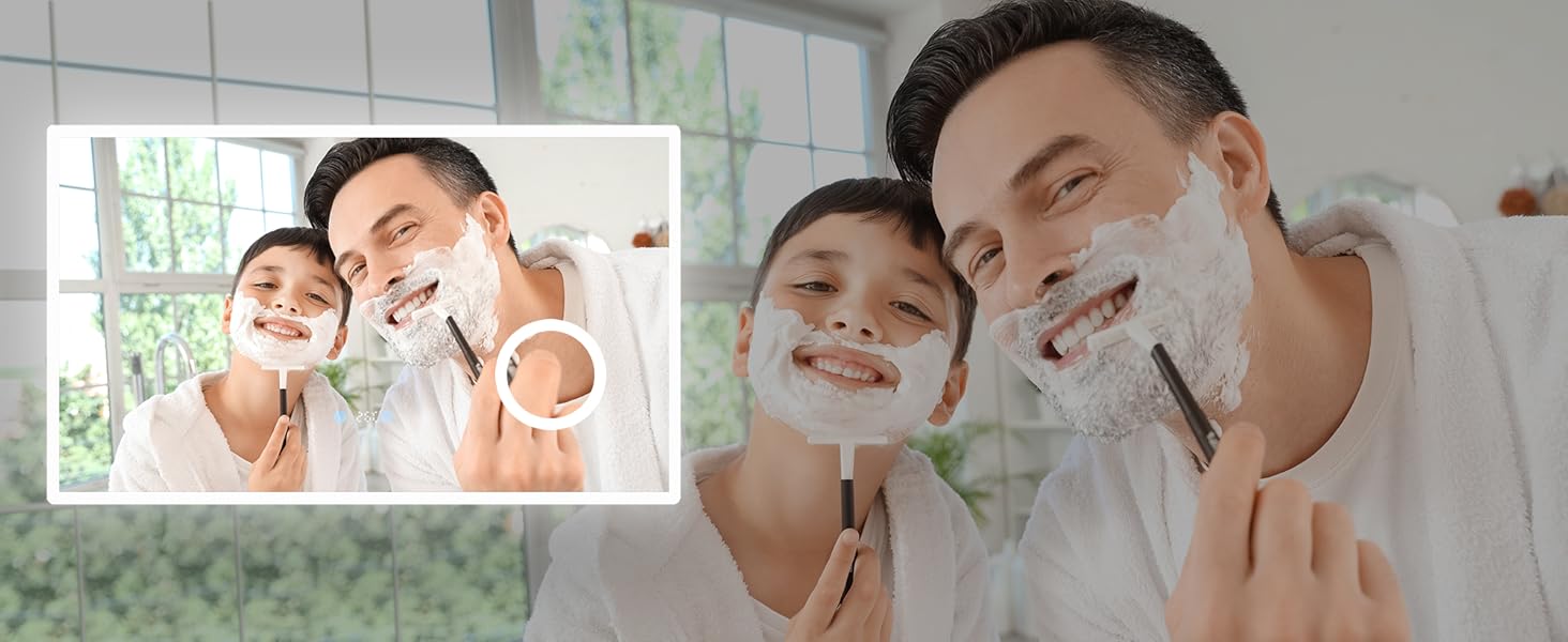 Дзеркало для ванної кімнати SONNI з підсвічуванням 80x60 см, 3 кольори світла, проти запотівання, LED, сенсорне управління, годинник, температура, 3x збільшення