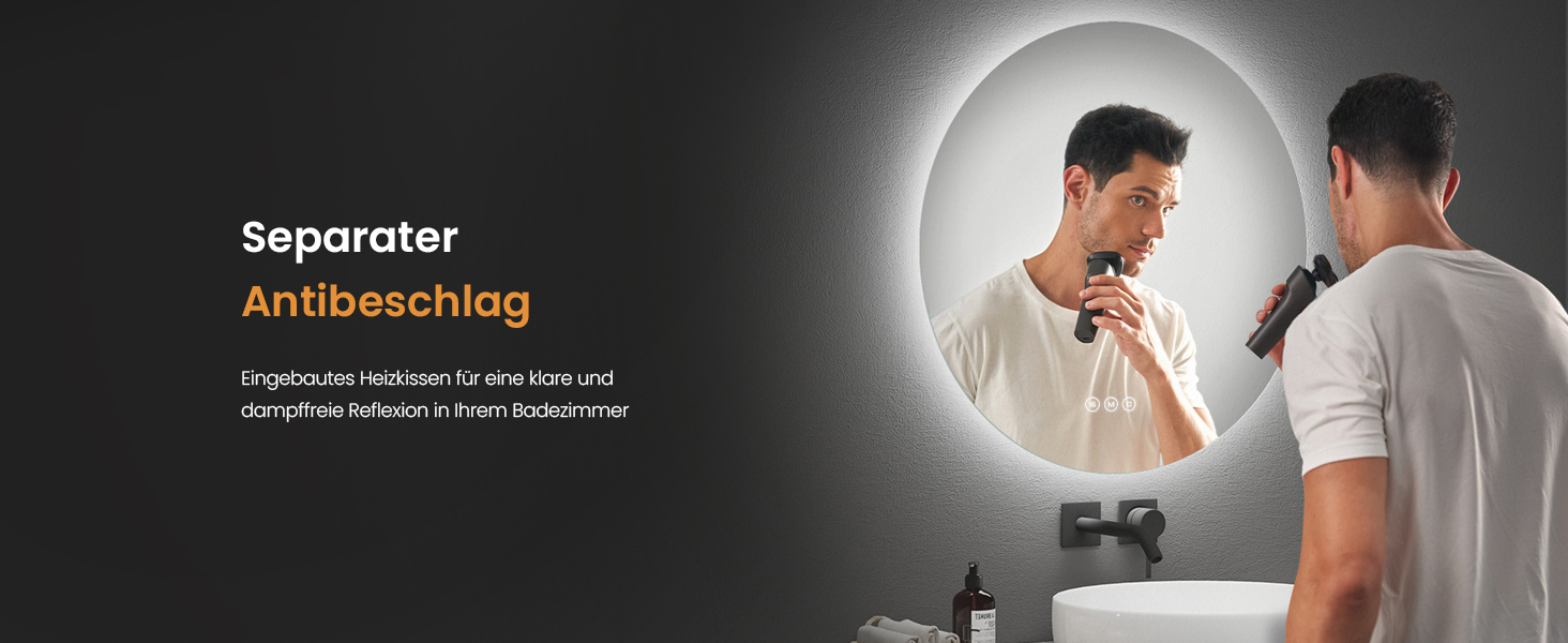 Дзеркало для ванної кімнати EMKE з підсвічуванням, діаметр 50 см, регульоване холодне біле світло, функція пам'яті, вимикач, IP44, енергозберігаюче, з підсвічуванням ззаду, дзеркало для ванної кімнати (3 кольори світла + проти запотівання, 80 x 80 см)