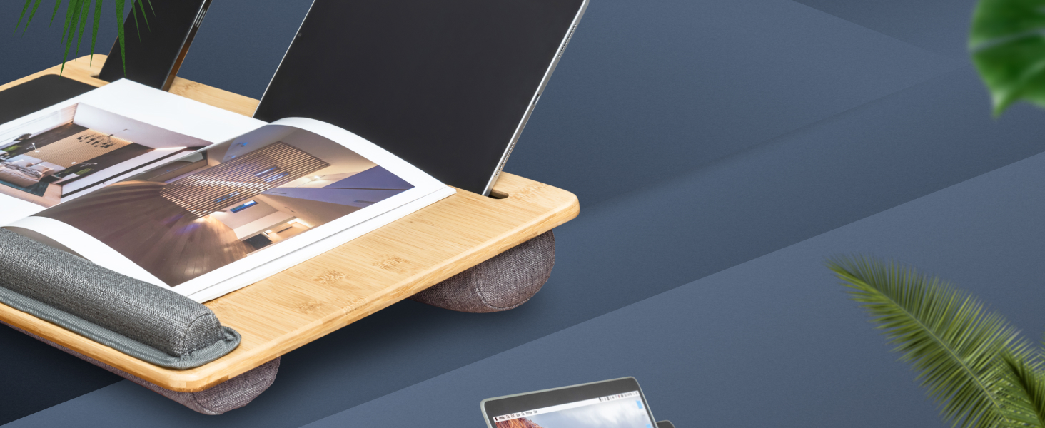 Підставка для ноутбука RICOO з подушкою XXL, бамбукова підставка для ноутбука з підкладкою для миші, Lapdesk для дивана/ліжка, LA0035 (Бежевий)