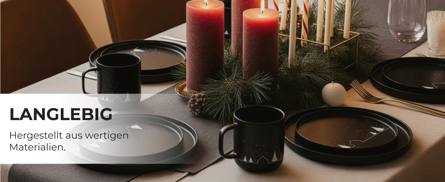 Набір чашок Miamio на Новий Рік, 4 шт, 500 мл (чорні) / Кавові чашки для святкування, мінімалістичний зимовий дизайн, подарунок на Новий Рік, безпечні для миття в посудомийній машині та використання в мікрохвильовій печі – Зимова колекція