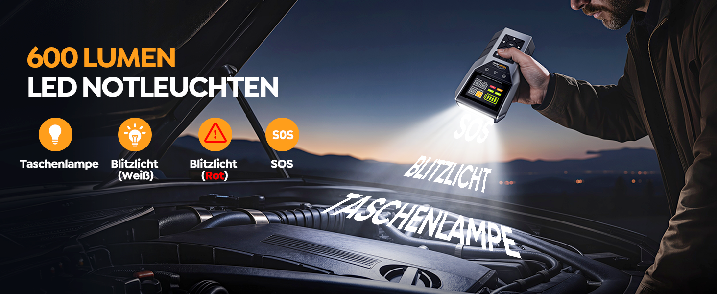 Пусковий пристрій YaberAuto Jump Starter 7000A з OBD2 діагностикою та тестером акумулятора, Powerbank 16800mAh для бензинових та дизельних авто (до 10л), з LED-ліхтарем